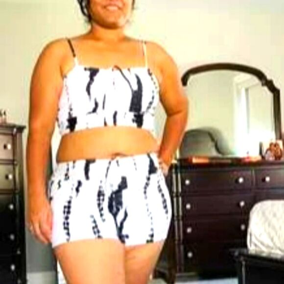 All Over Print Tie Front Boxer Short Bikini Swimsuit, Women's Swimwear sz large - Picture 11 of 15